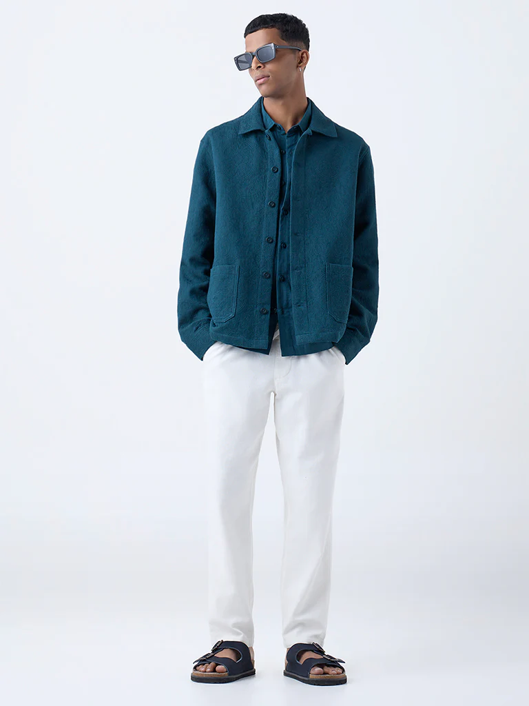 ETA Dark Teal Textured Cotton Jacket - Image 2