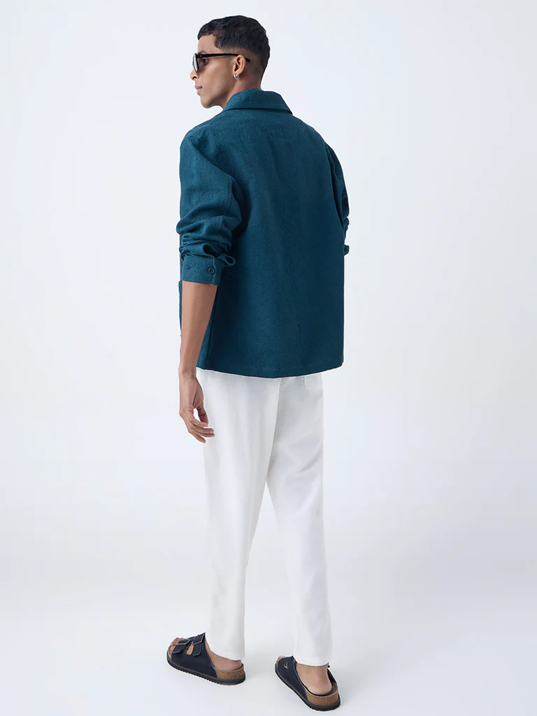 ETA Dark Teal Textured Cotton Jacket - Image 4