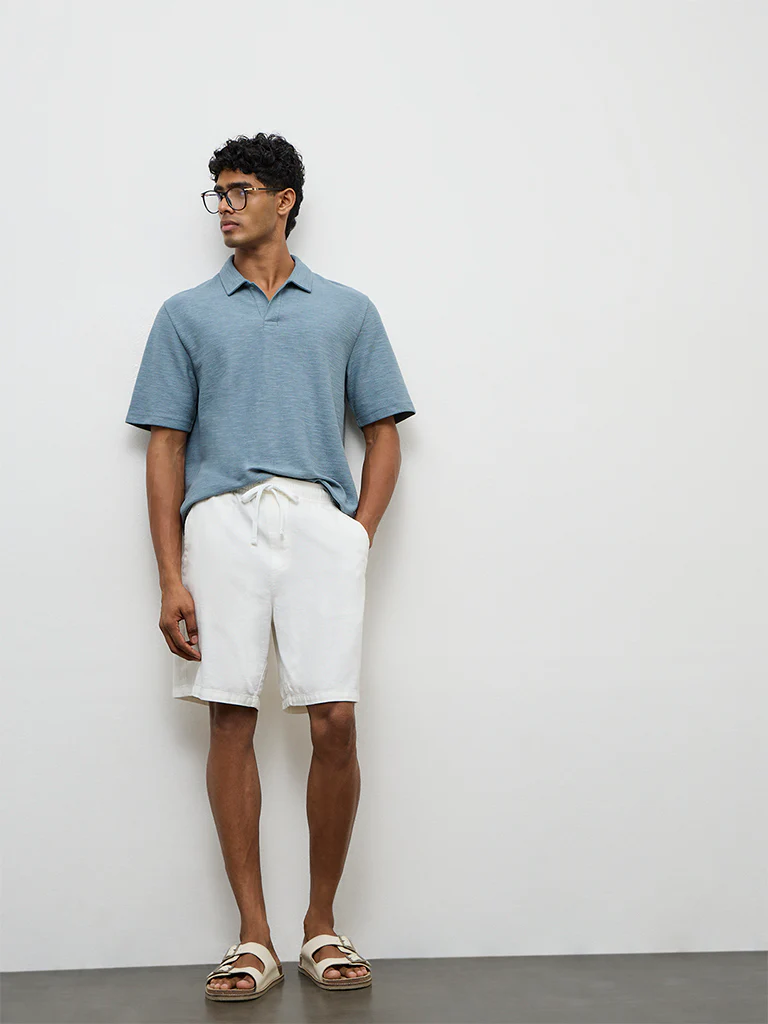 ETA Dusty Blue Relaxed-Fit Polo Cotton-Blend T-Shirt - Image 2