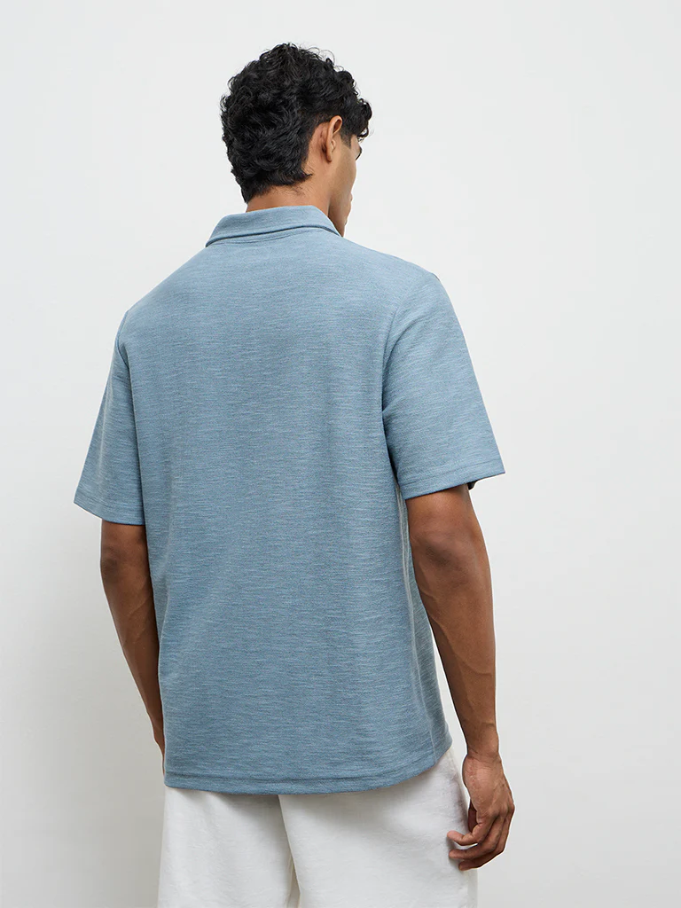 ETA Dusty Blue Relaxed-Fit Polo Cotton-Blend T-Shirt - Image 4