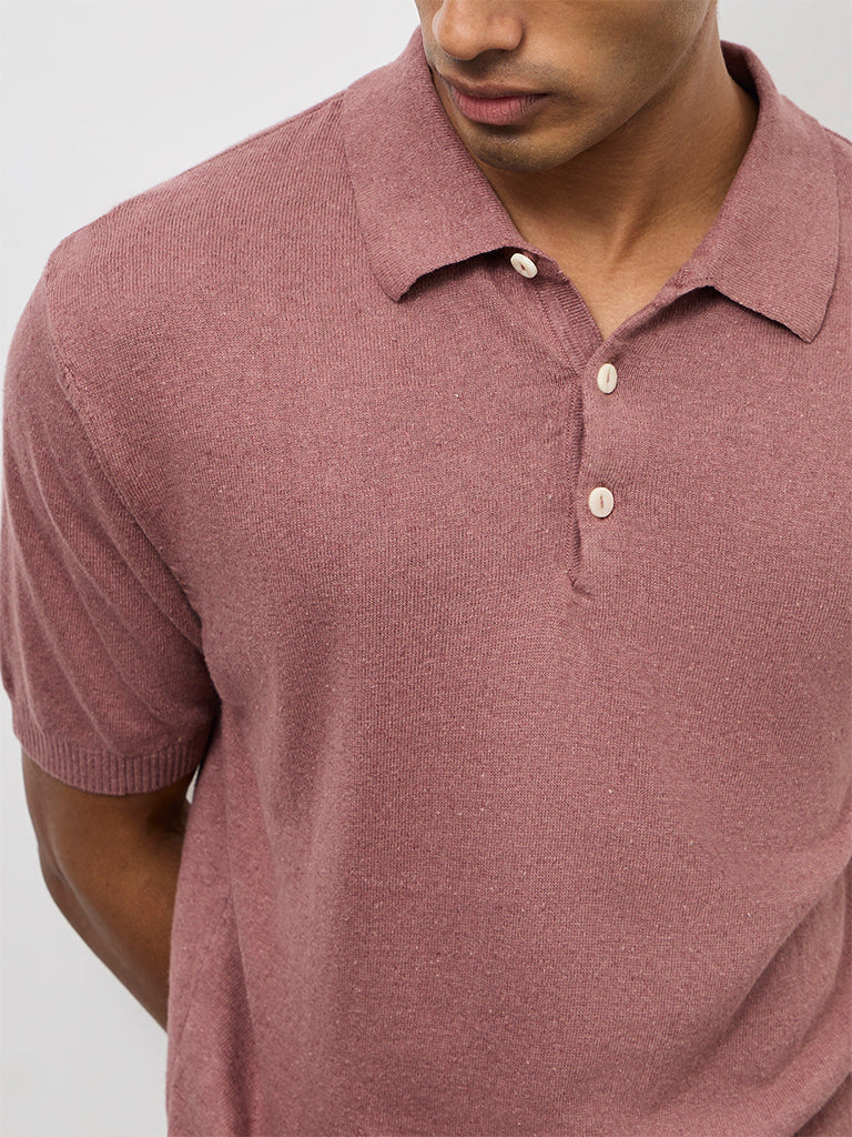 ETA Dusty Pink Relaxed-Fit Cotton-Blend Polo T-Shirt - Image 4