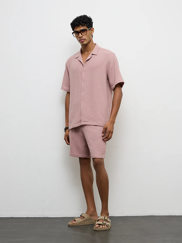ETA Dusty Pink Relaxed-Fit Mid-Rise Cotton Shorts