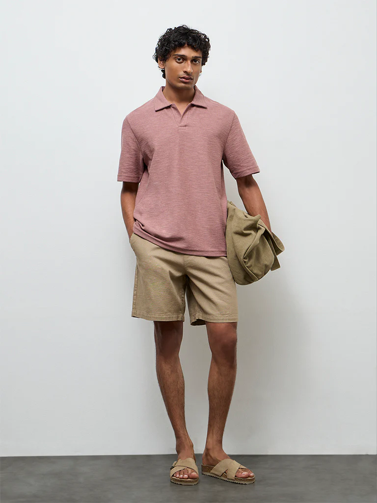 ETA Dusty Pink Solid Relaxed-Fit Cotton-Blend T-Shirt - Image 3