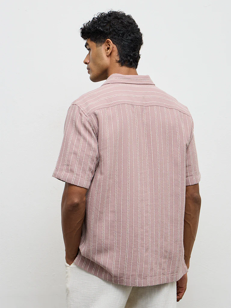 ETA Dusty Pink Stripe Embroidered Relaxed-Fit Cotton Shirt - Image 5