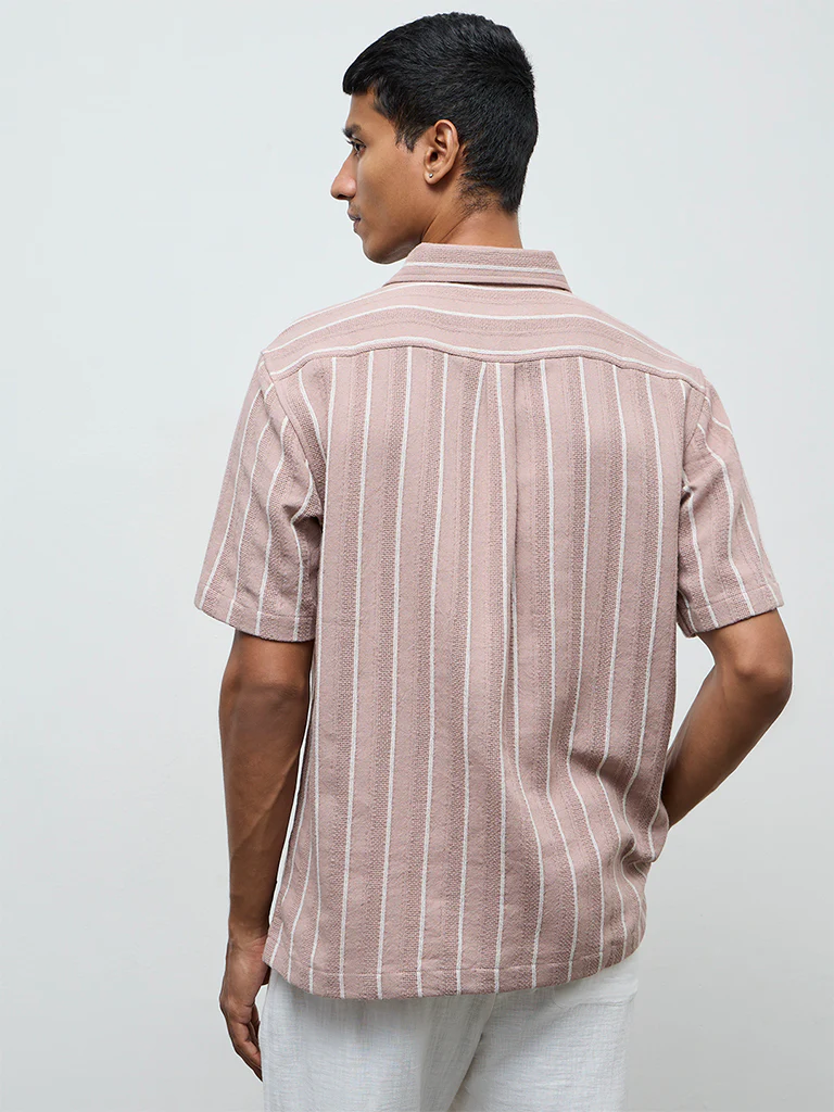 ETA Dusty Pink Striped Relaxed-Fit Cotton Shirt - Image 5