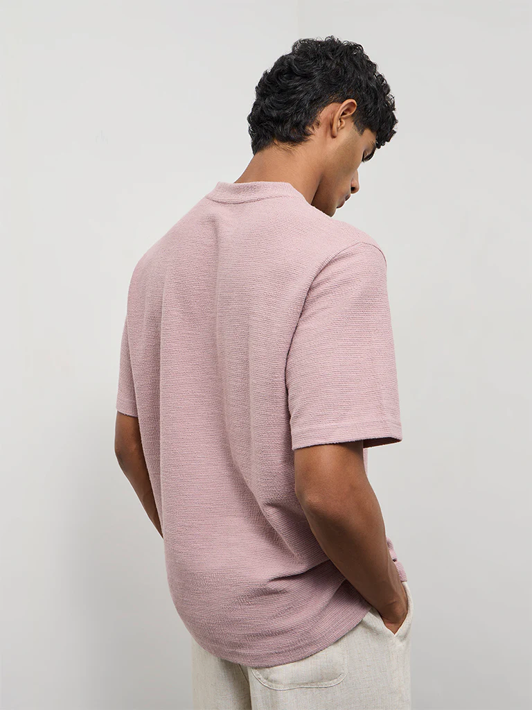 ETA Dusty Pink Textured Relaxed-Fit Cotton-Blend T-Shirt - Image 4