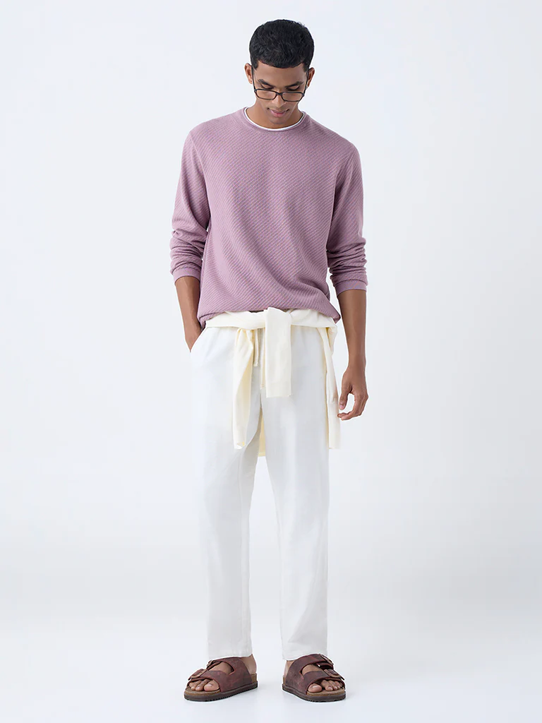 ETA Dusty Pink Textured Relaxed-Fit Cotton Sweater - Image 3