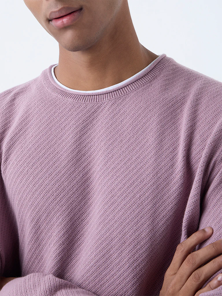 ETA Dusty Pink Textured Relaxed-Fit Cotton Sweater - Image 4