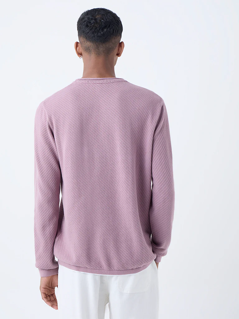 ETA Dusty Pink Textured Relaxed-Fit Cotton Sweater - Image 5