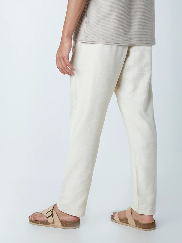 ETA Ecru Cotton Slim-Fit Mid-Rise Chinos - Image 4
