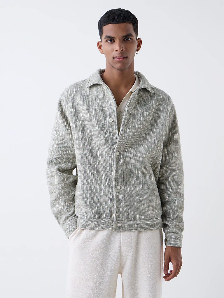 ETA Grey Woven-Textured Relaxed Fit Cotton Jacket - Image 2