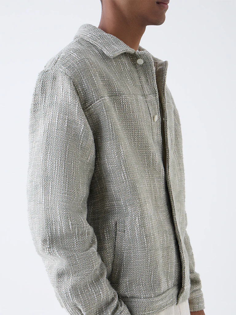 ETA Grey Woven-Textured Relaxed Fit Cotton Jacket - Image 3