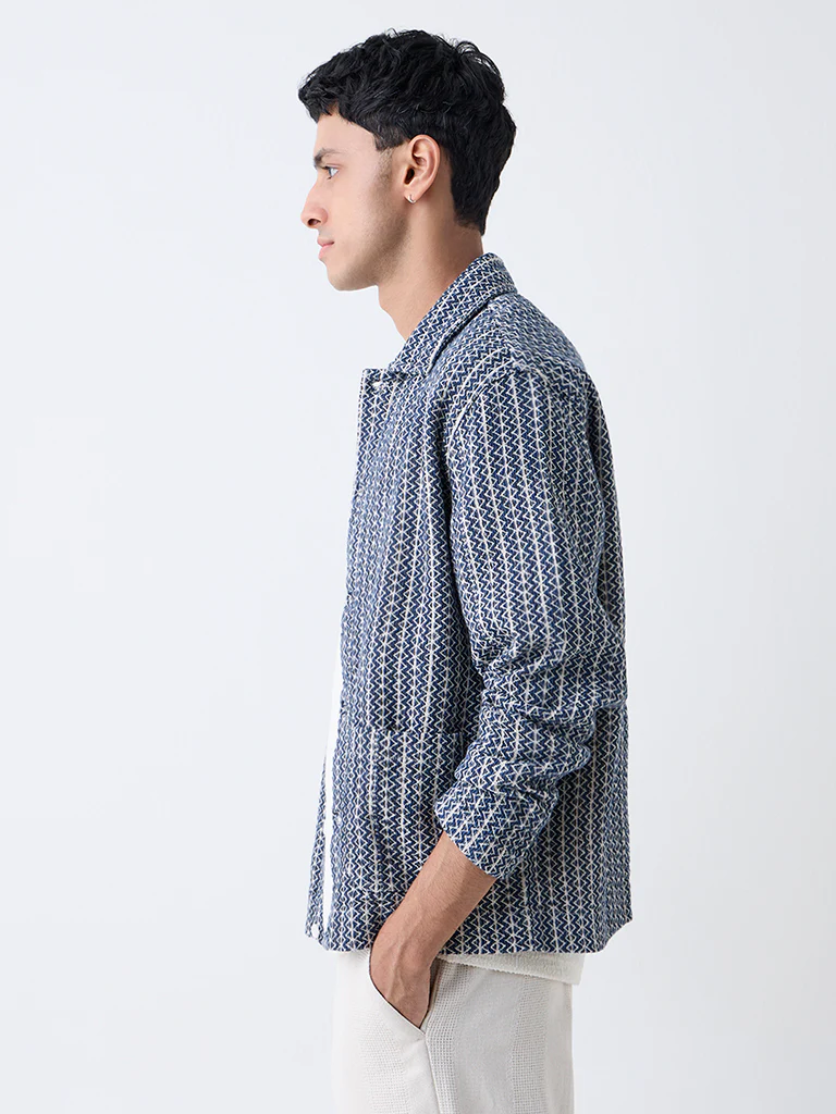 ETA Indigo Embroidered Relaxed-Fit Cotton Jacket - Image 2