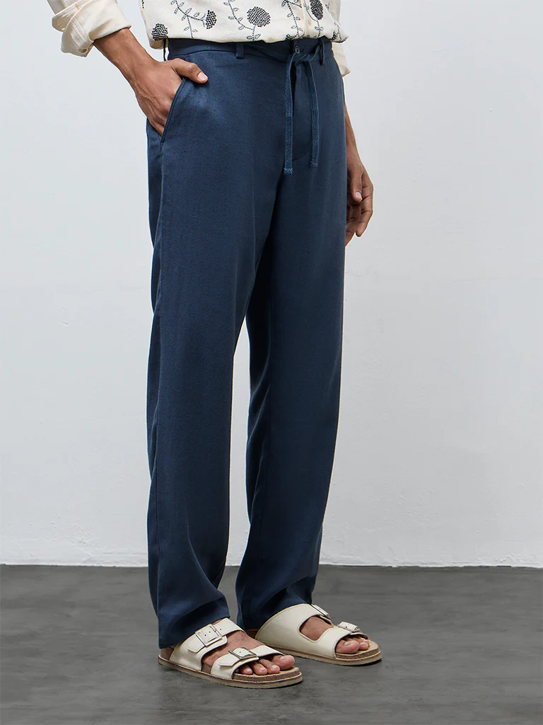 ETA Indigo Solid Relaxed-Fit Mid-Rise Cotton-Blend Chinos - Image 3