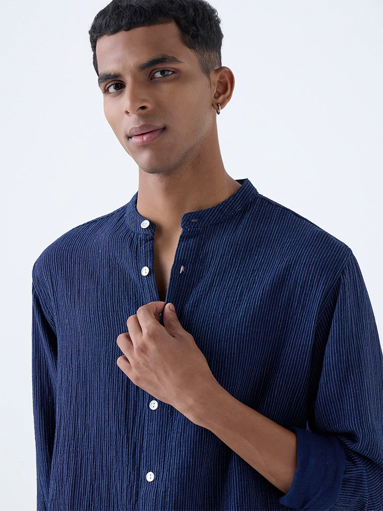 ETA Indigo Stripe Detailed Relaxed-Fit Cotton Shirt - Image 4
