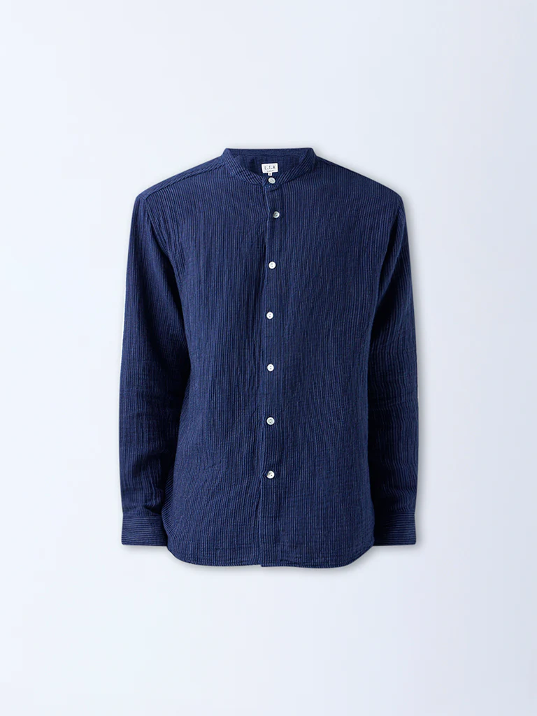 ETA Indigo Stripe Detailed Relaxed-Fit Cotton Shirt - Image 6