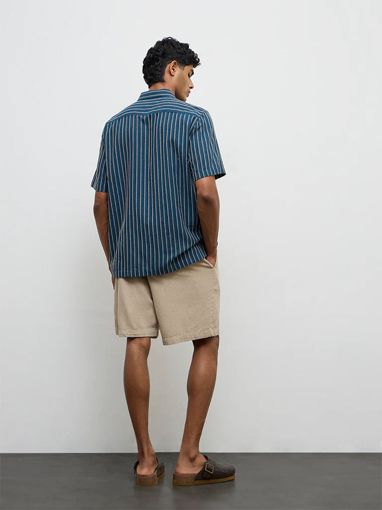 ETA Indigo Striped Relaxed-Fit Cotton Shirt - Image 4