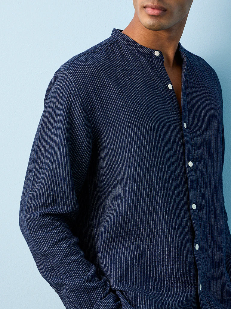 ETA Indigo Striped Relaxed-Fit Cotton Shirt - Image 3