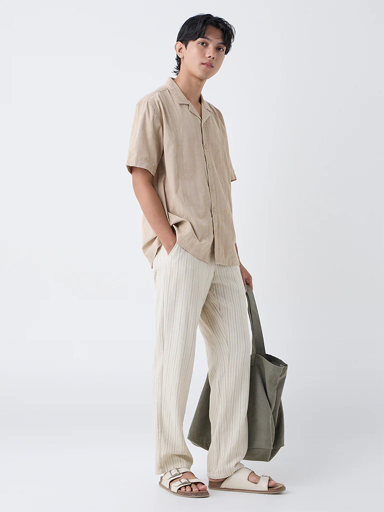 ETA Light Beige Embroidered Relaxed-Fit Cotton Shirt - Image 2