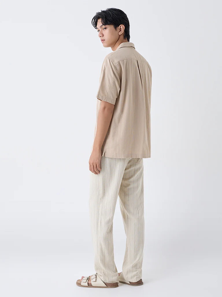 ETA Light Beige Embroidered Relaxed-Fit Cotton Shirt - Image 4