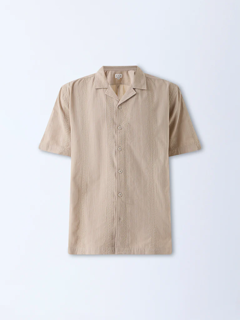 ETA Light Beige Embroidered Relaxed-Fit Cotton Shirt - Image 5