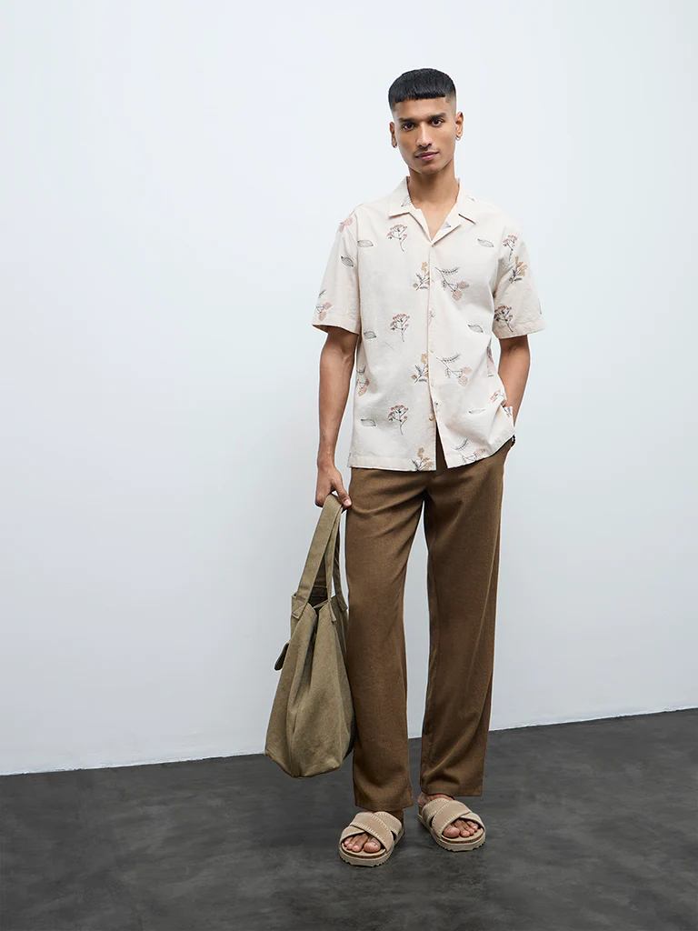 ETA Light Beige Floral Detailed Relaxed-Fit Cotton-Blend Shirt - Image 2