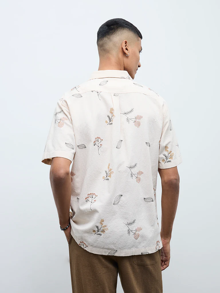 ETA Light Beige Floral Detailed Relaxed-Fit Cotton-Blend Shirt - Image 4