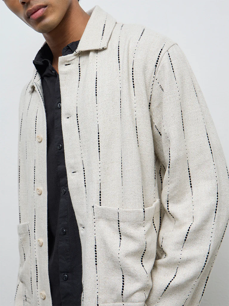 ETA Light Beige Printed Relaxed-Fit Cotton Jacket - Image 2