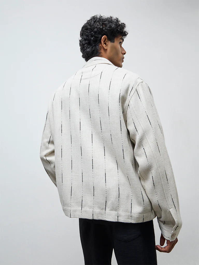 ETA Light Beige Printed Relaxed-Fit Cotton Jacket - Image 3