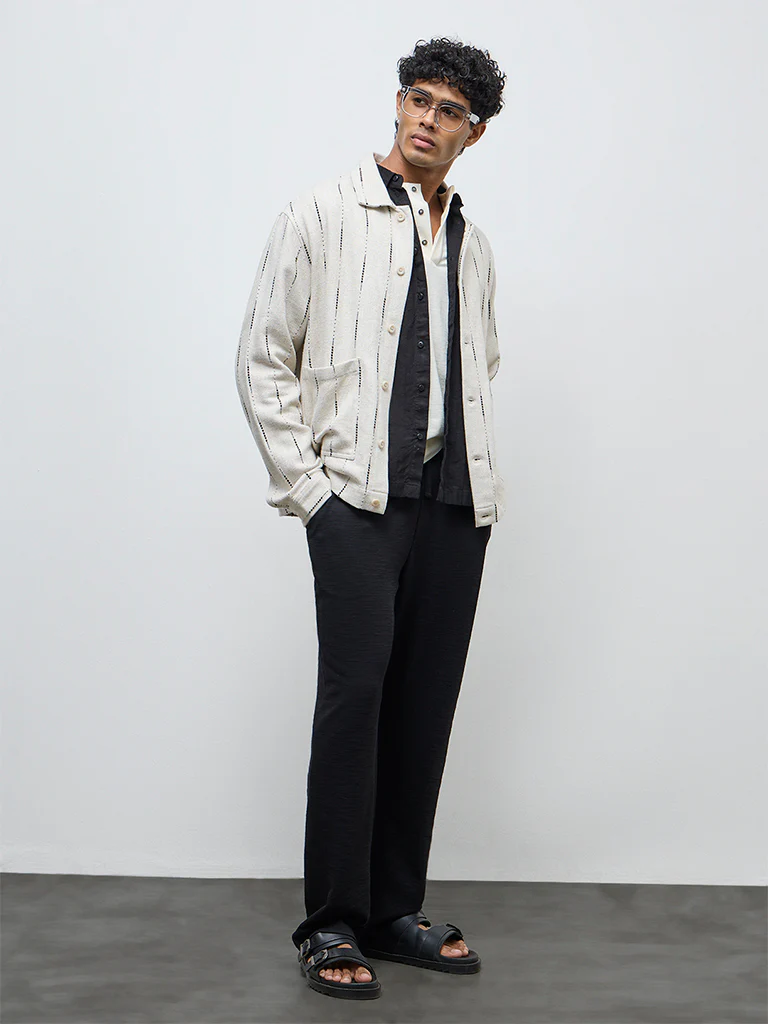 ETA Light Beige Printed Relaxed-Fit Cotton Jacket - Image 4