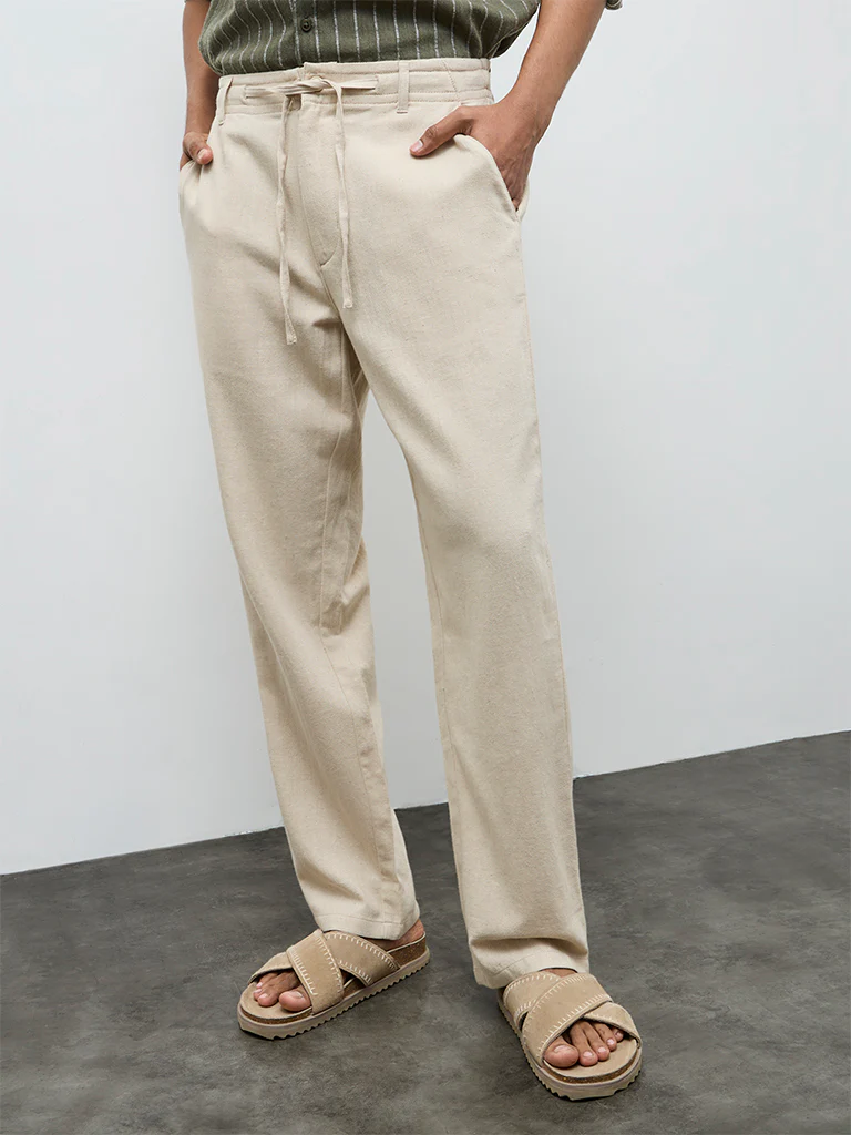 ETA Light Beige Relaxed-Fit Mid-Rise Cotton-Blend Chinos - Image 2