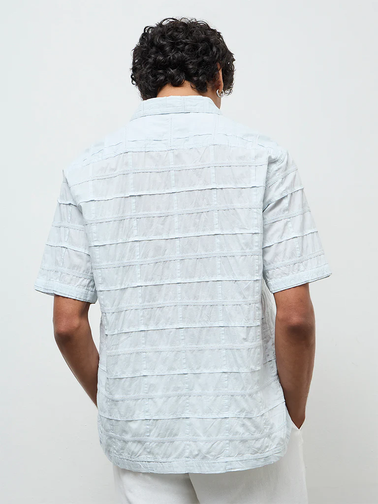 ETA Light Blue Pintuck Design Relaxed-Fit Cotton Shirt - Image 3