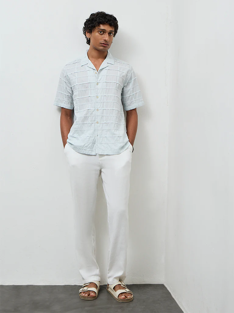 ETA Light Blue Pintuck Design Relaxed-Fit Cotton Shirt - Image 5