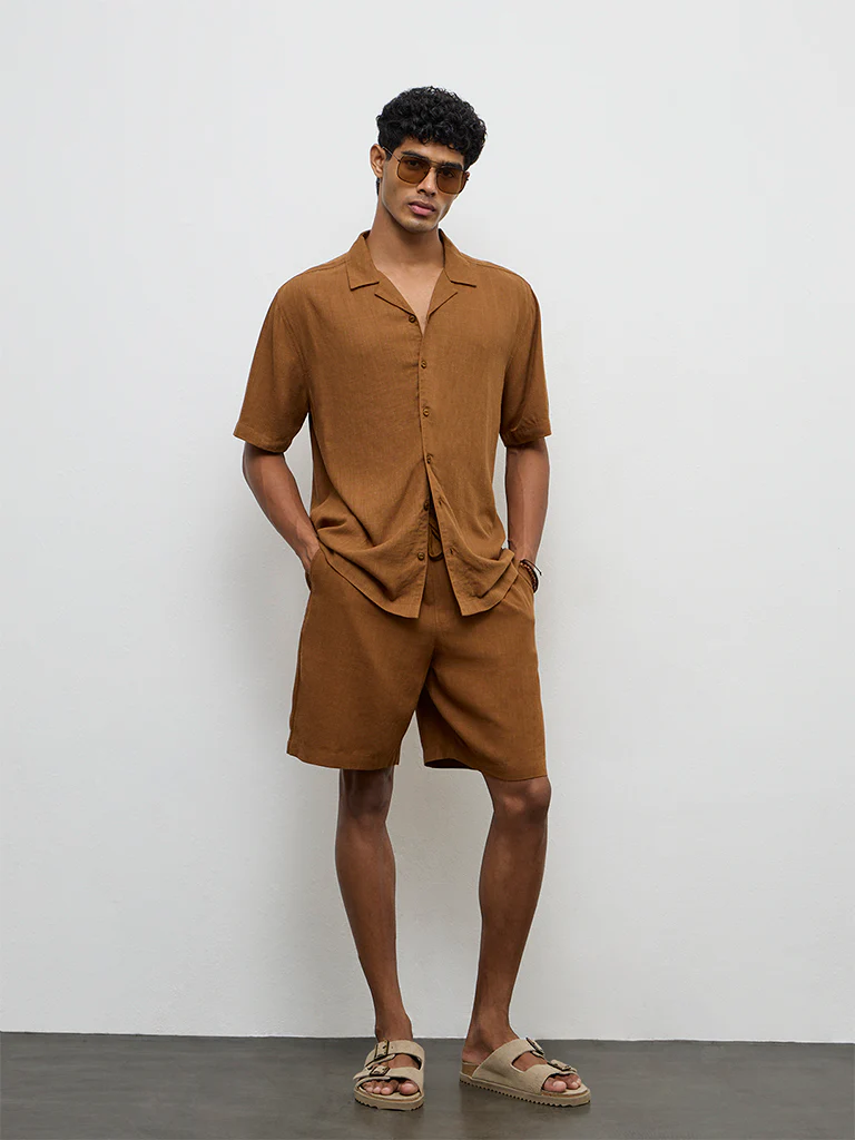 ETA Light Brown Relaxed-Fit Mid-Rise Shorts