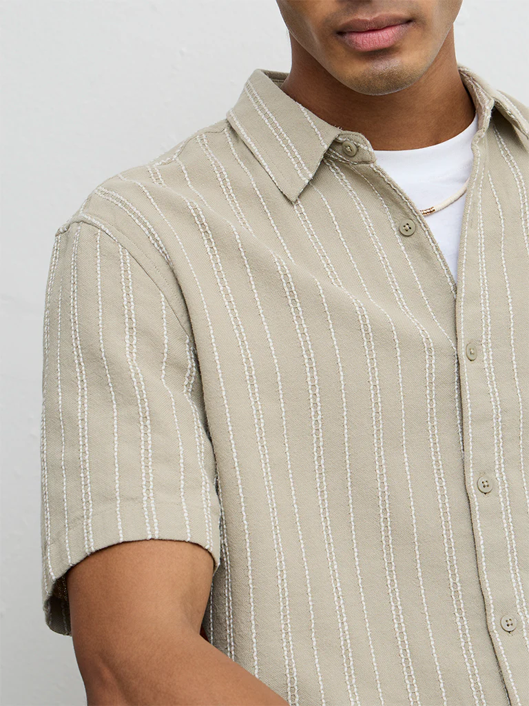 ETA Light Sage Nature-Inspired Relaxed-Fit Cotton Shirt - Image 4