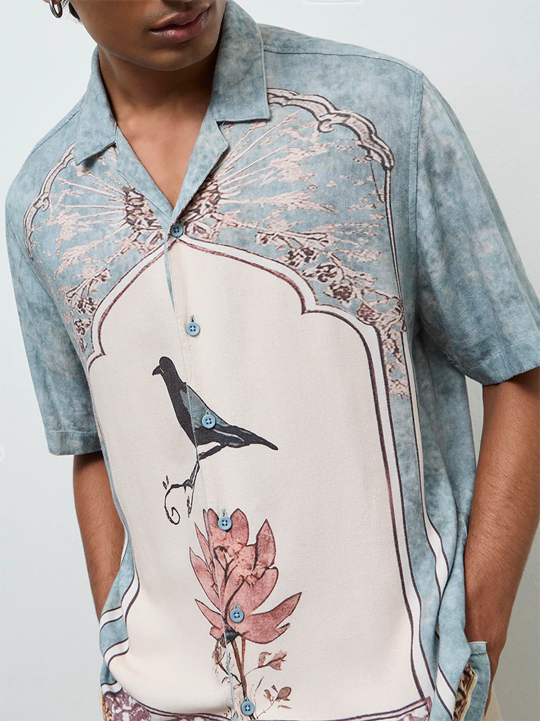 ETA Light Teal Printed Relaxed-Fit Shirt - Image 3
