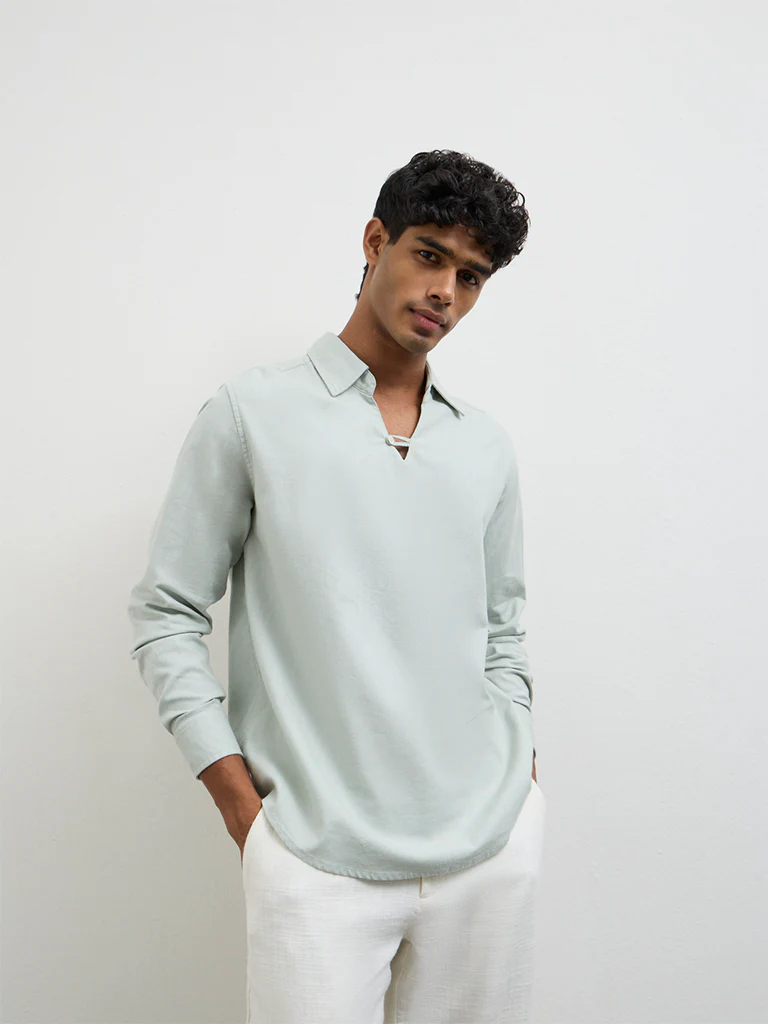 ETA Light Teal Relaxed-Fit Cotton-Blend Shirt - Image 2