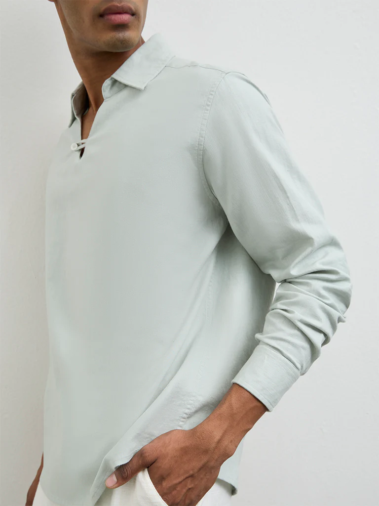 ETA Light Teal Relaxed-Fit Cotton-Blend Shirt - Image 3