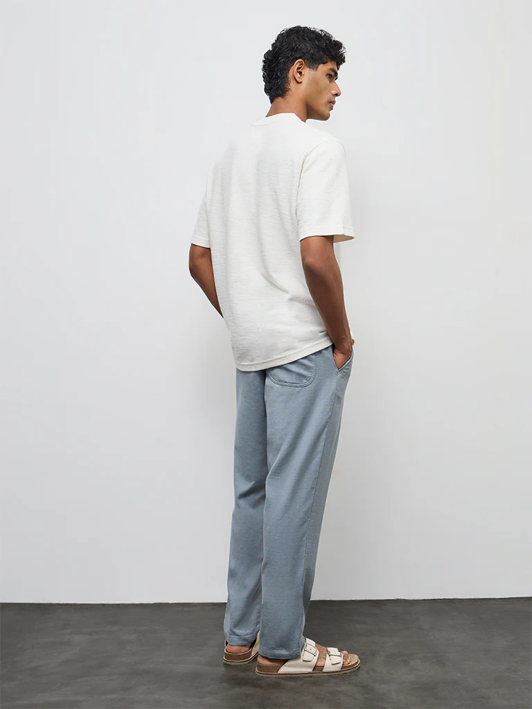 ETA Light Teal Textured Relaxed-Fit Mid-Rise Cotton Chinos - Image 4