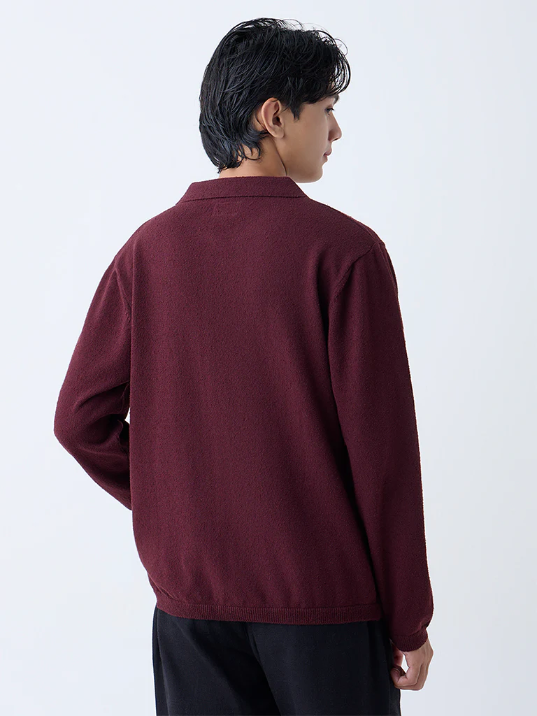 ETA Maroon Knitted Relaxed-Fit Cotton-Blend Sweater - Image 5