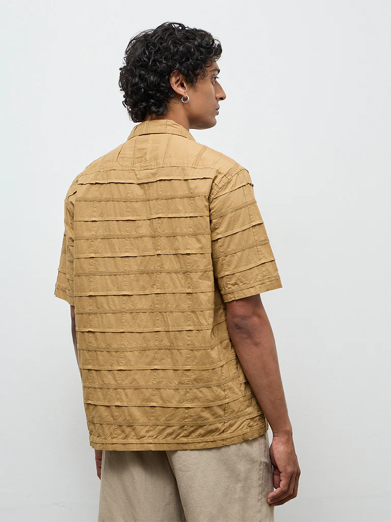 ETA Mustard Pintuck Design Relaxed-Fit Cotton Shirt - Image 3