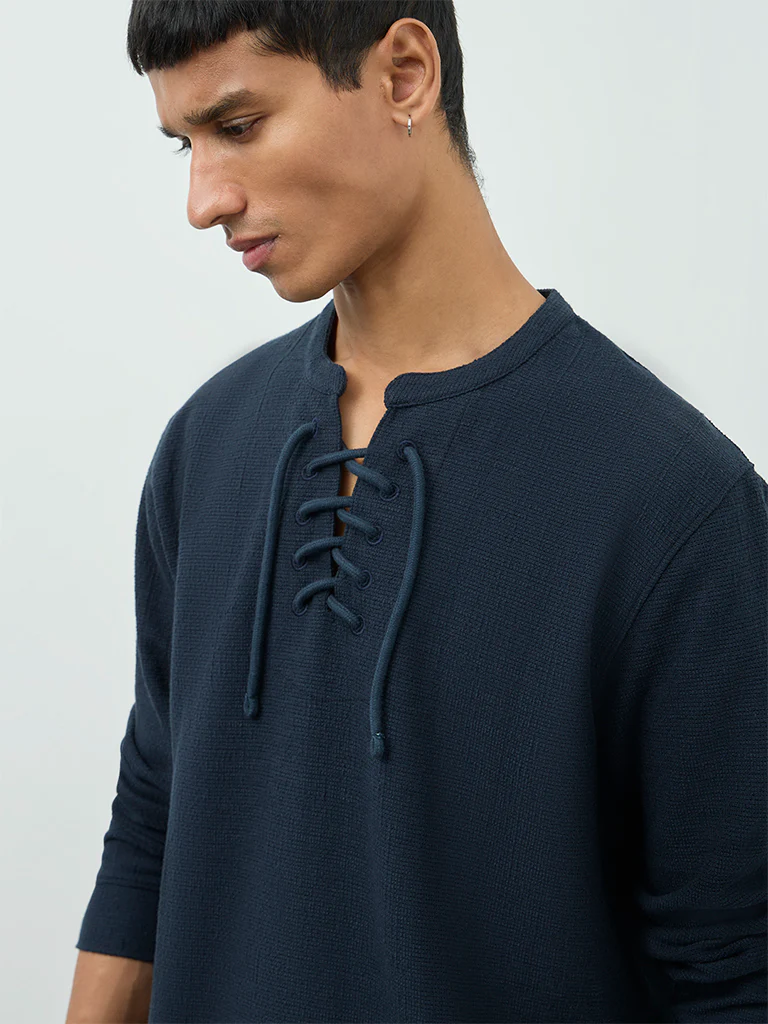 ETA Navy Criss-Cross Relaxed-Fit Cotton-Blend T-Shirt - Image 4