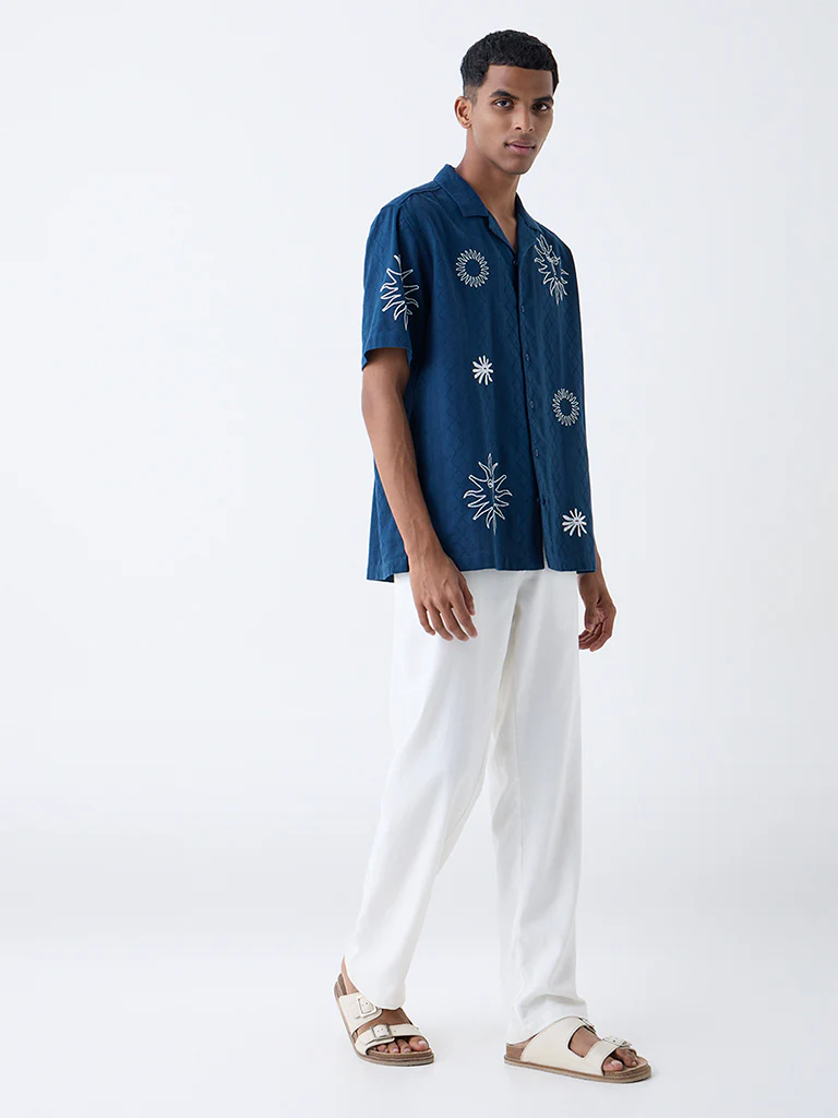 ETA Navy Embroidered Relaxed-Fit Shirt - Image 3