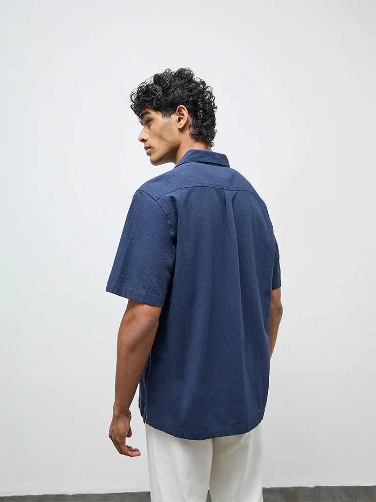 ETA Navy Printed Relaxed-Fit Cotton Shirt - Image 4