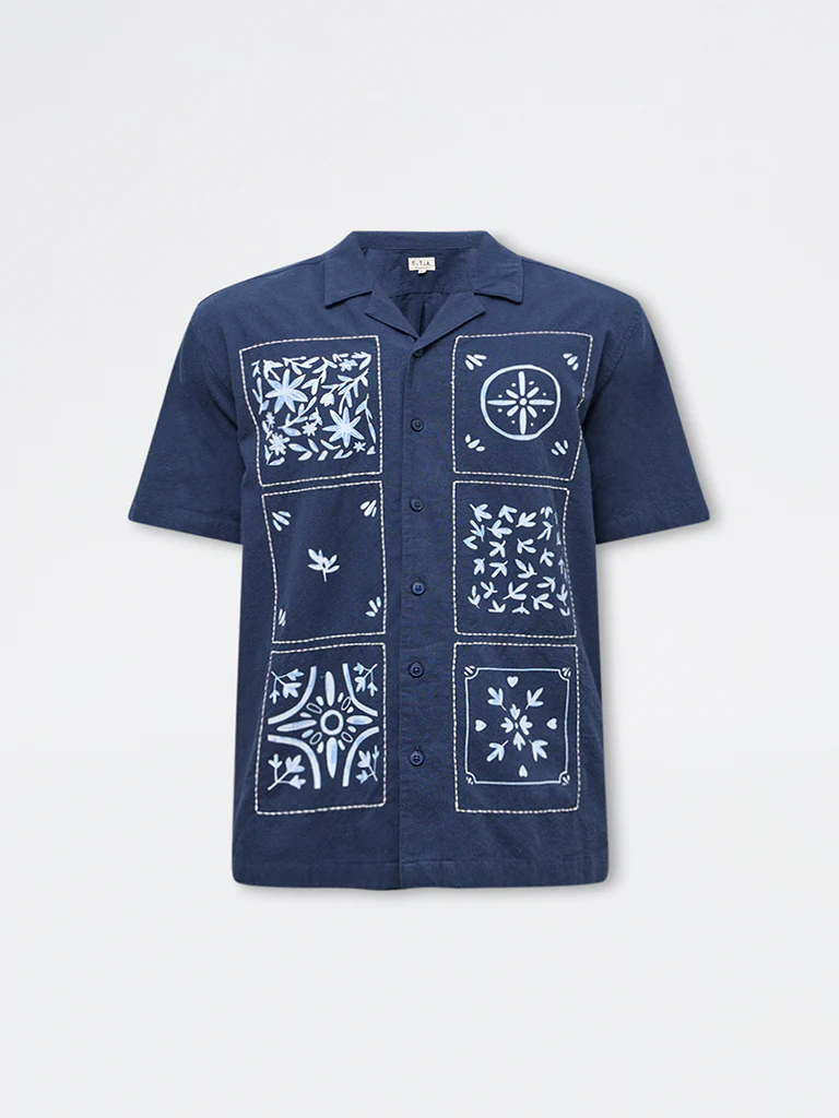 ETA Navy Printed Relaxed-Fit Cotton Shirt - Image 5