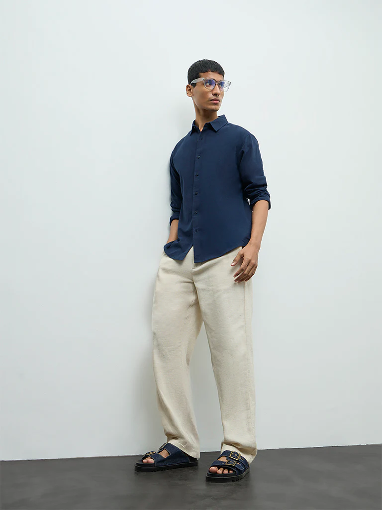ETA Navy Relaxed-Fit Cotton Shirt - Image 3
