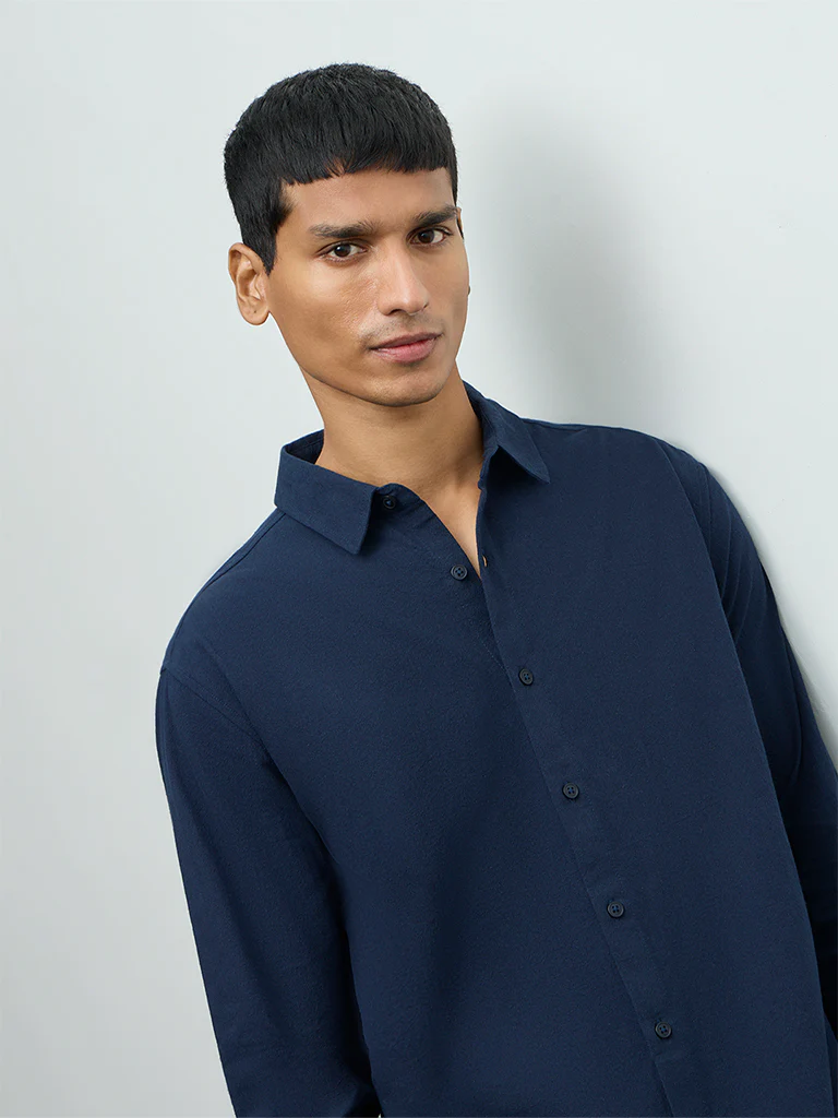 ETA Navy Relaxed-Fit Cotton Shirt - Image 4