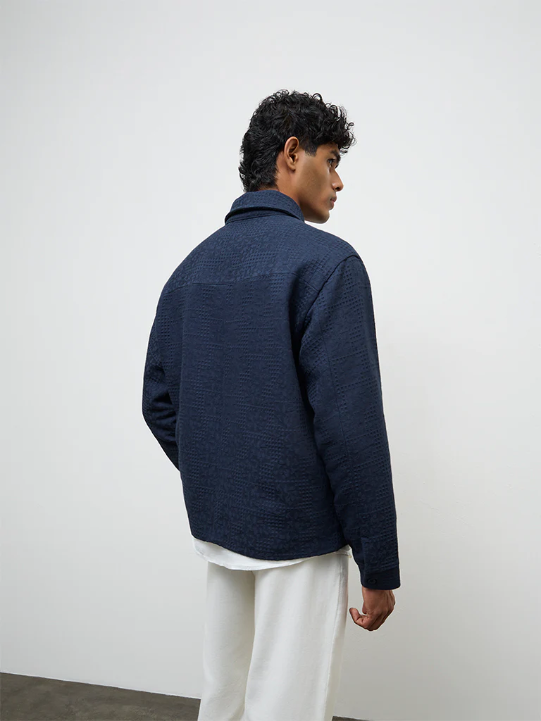 ETA Navy Relaxed Textured Relaxed Fit Cotton Jacket - Image 5