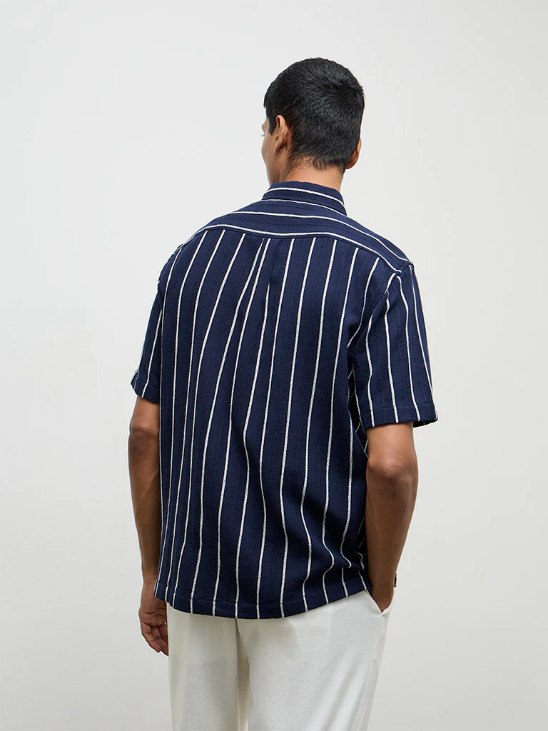 ETA Navy Stripe Relaxed-Fit Cotton Shirt - Image 5