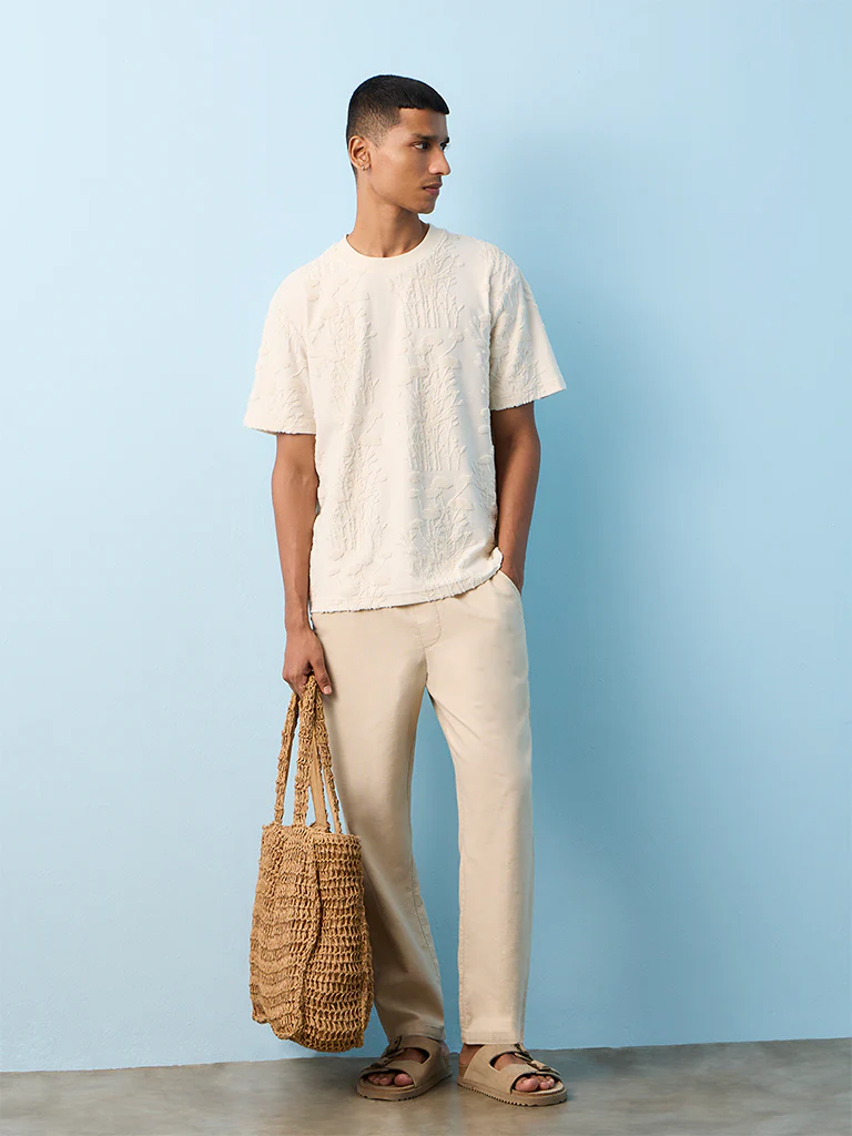 ETA Off-White Botanical Textured Relaxed-Fit Cotton-Blend T-Shirt - Image 3